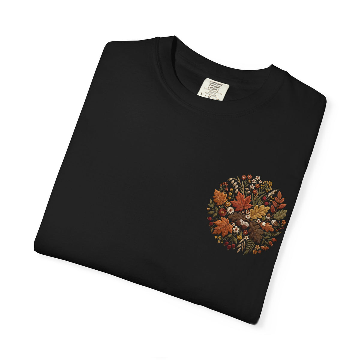 T-Shirt — Autumn Floral Wreath Tee (Fall Leaves Chest & Back Print)