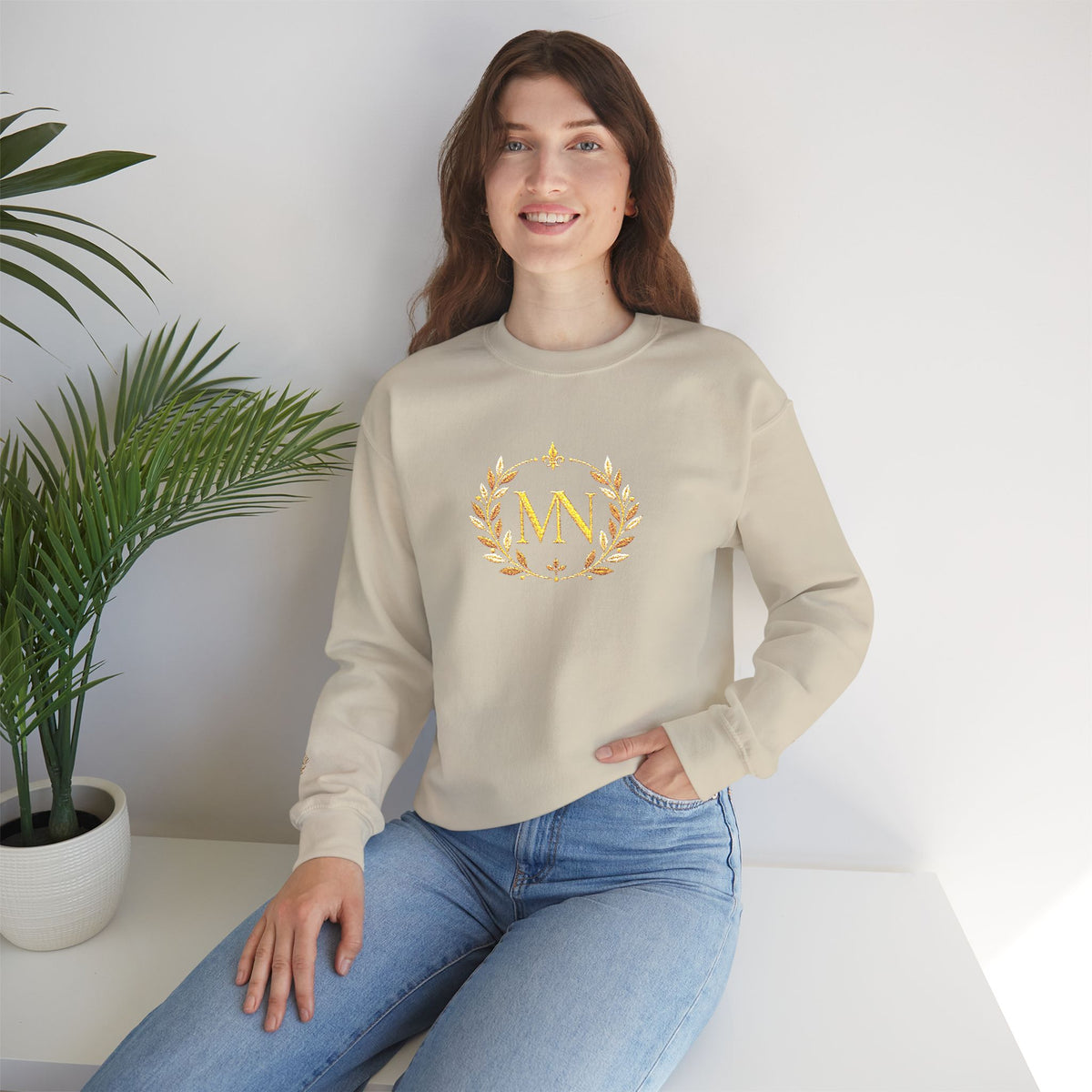 Gold Laurel Monogram Crewneck Sweatshirt
