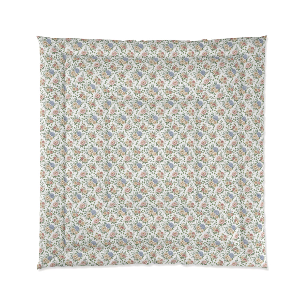 Floral Vintage Tile Comforter — Soft Pastel Boho Bedroom Bedding