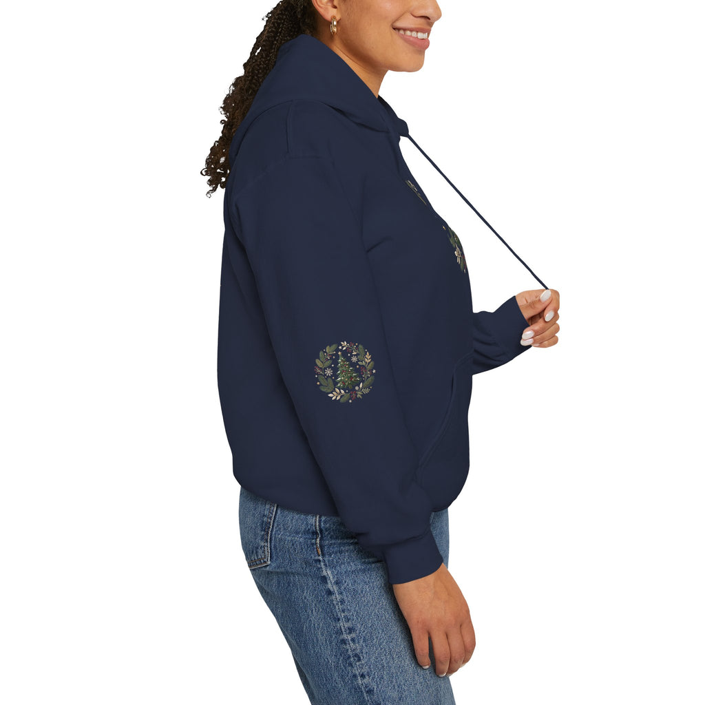 Christmas Tree Wreath Hoodie — Festive Botanical Sweatshirt, 50/50 Cotton-Poly, Unisex