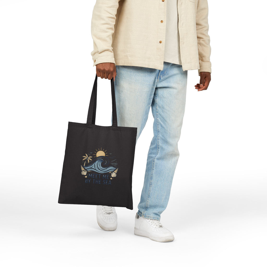 Meet Me By The Sea Cotton Tote Bag — Beach Wave Palm Eco Shopper