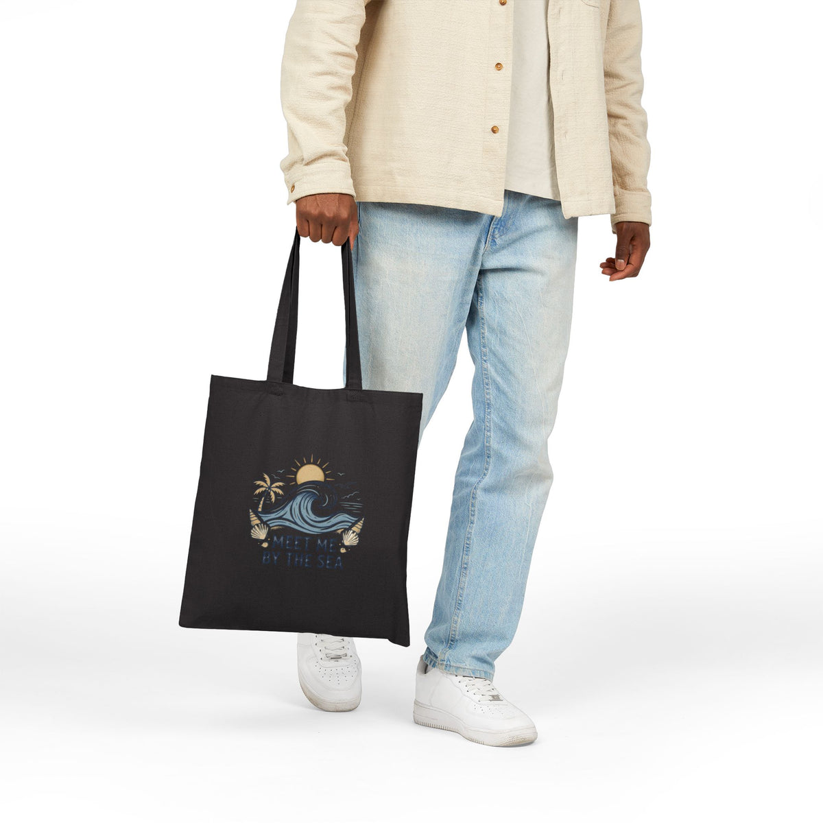 Meet Me By The Sea Cotton Tote Bag — Beach Wave Palm Eco Shopper