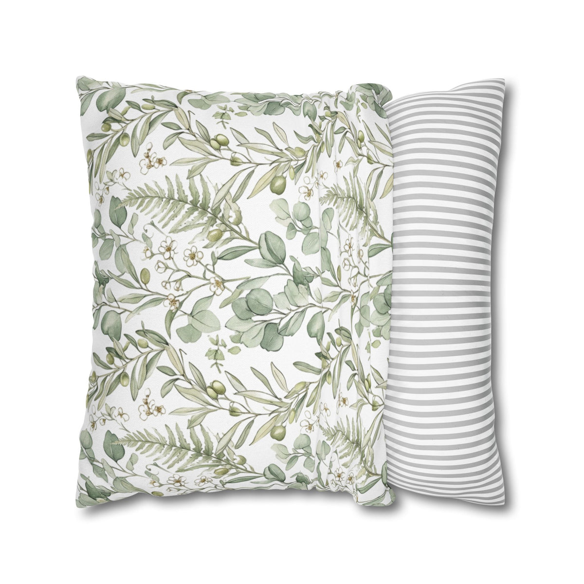 Botanical Greenery Square Pillowcase — Watercolour Eucalyptus & Fern Throw Pillow Cover