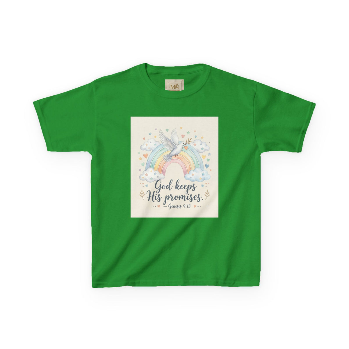 Christian Kids T-Shirt — "God Keeps His Promises" Rainbow Dove Tee | Psalm 145:13