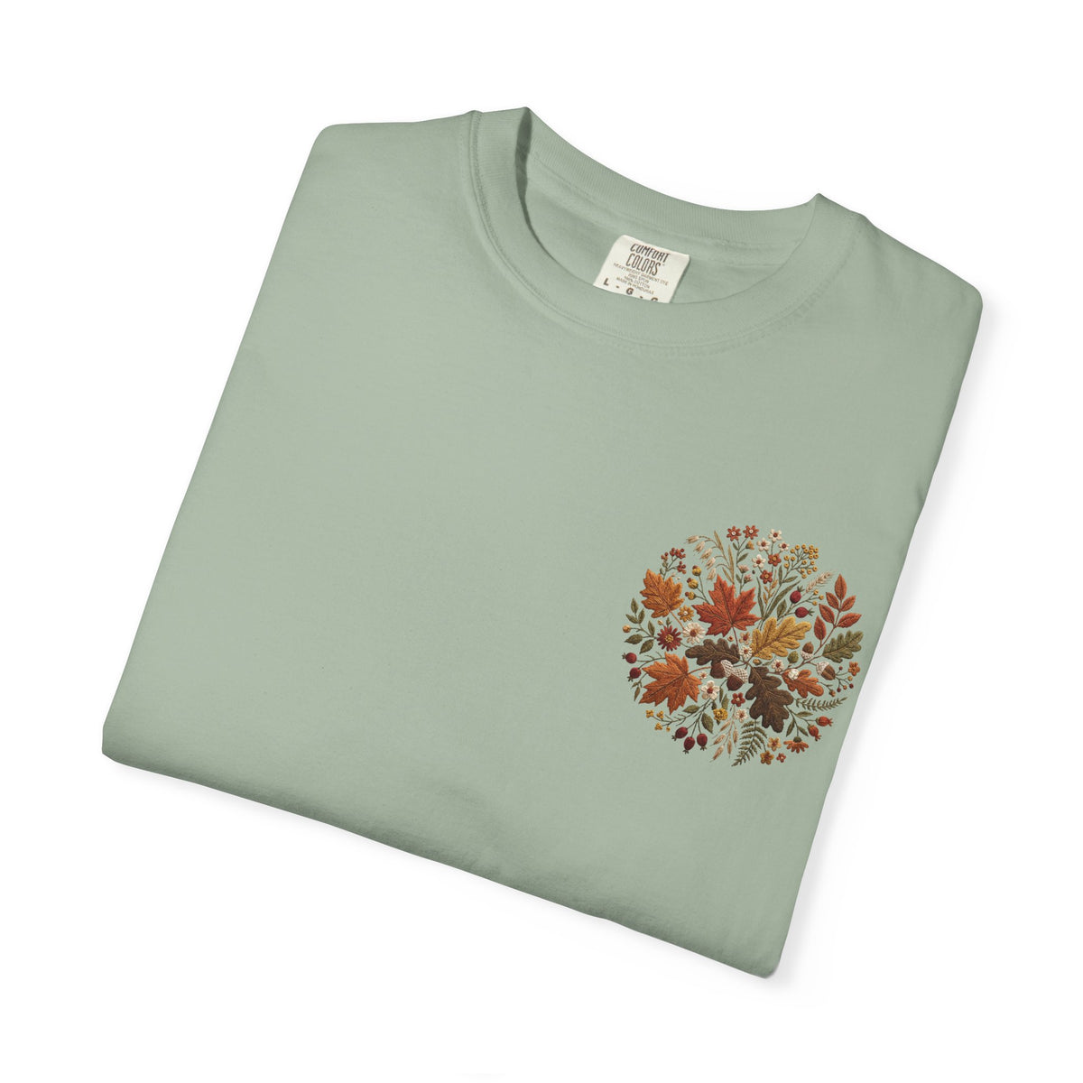 T-Shirt — Autumn Floral Wreath Tee (Fall Leaves Chest & Back Print)