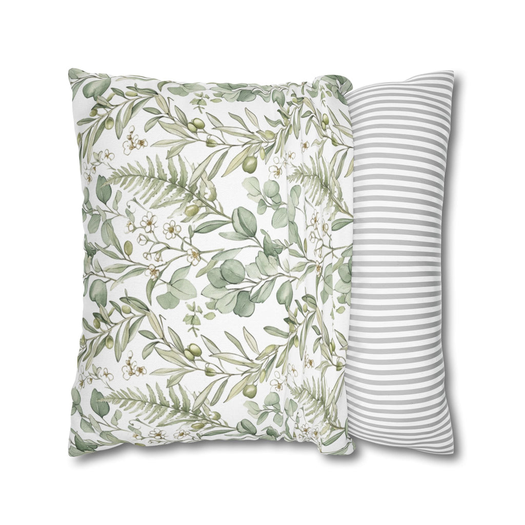 Botanical Greenery Square Pillowcase — Watercolour Eucalyptus & Fern Throw Pillow Cover