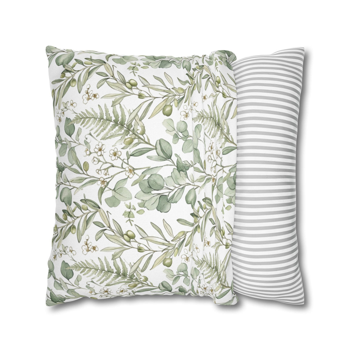 Botanical Greenery Square Pillowcase — Watercolour Eucalyptus & Fern Throw Pillow Cover