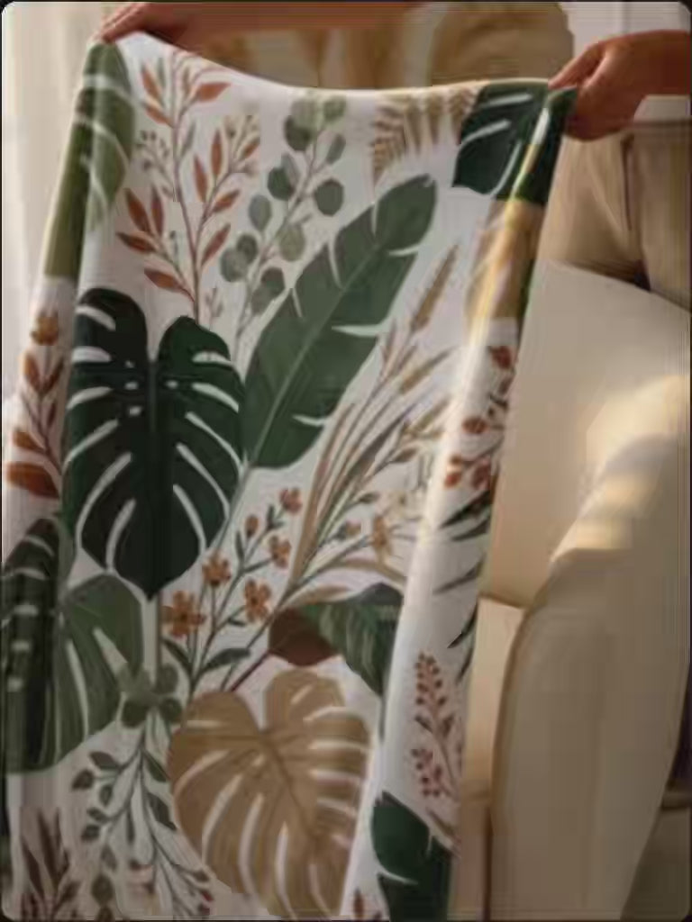 Botanical Monstera Velveteen Plush Blanket – Tropical Leaf Throw for Cozy Home Décor